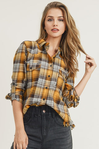 Risen Flannel Raw Hem Plaid Shirt