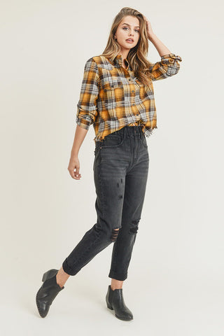 Risen Flannel Raw Hem Plaid Shirt
