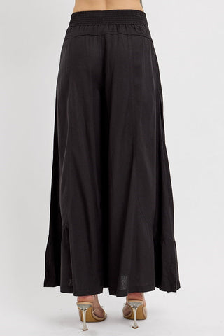 Shirring Detail Linen Blend Pants