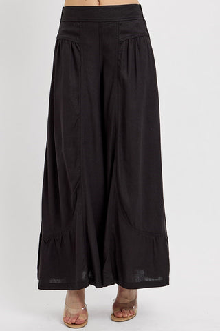 Shirring Detail Linen Blend Pants