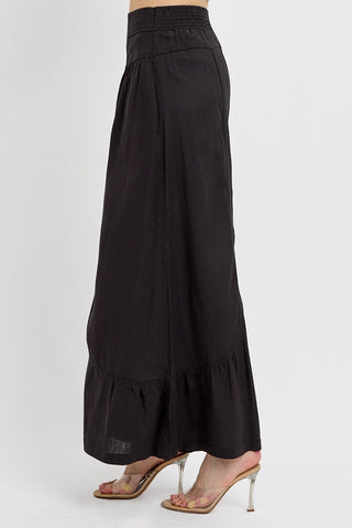 Shirring Detail Linen Blend Pants