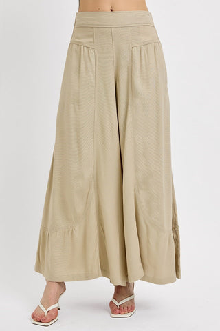 Shirring Detail Linen Blend Pants