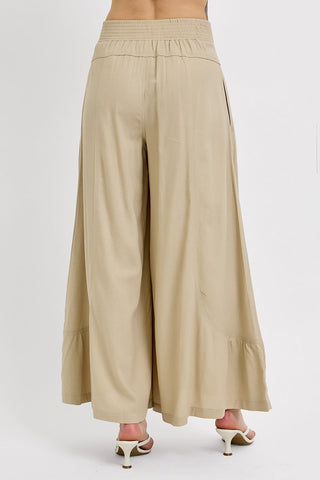 Shirring Detail Linen Blend Pants