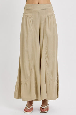 Shirring Detail Linen Blend Pants