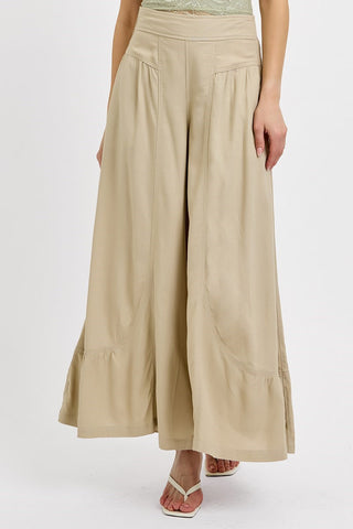 Shirring Detail Linen Blend Pants