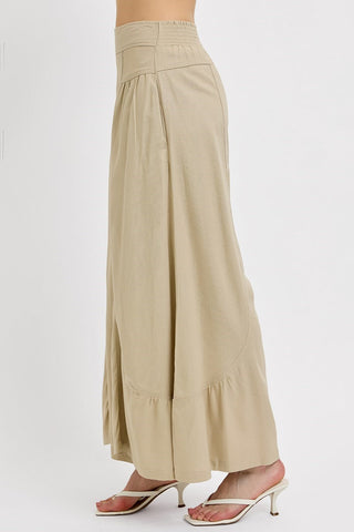 Shirring Detail Linen Blend Pants
