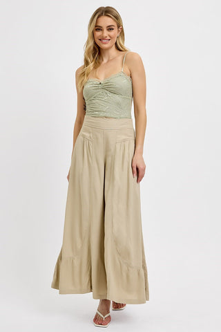 Shirring Detail Linen Blend Pants