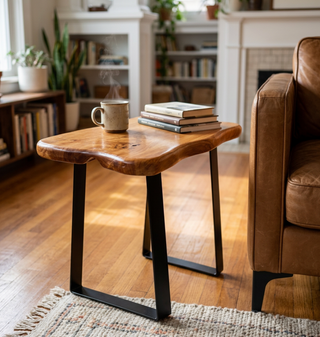 Live Edge and Metal Leg Accent Table*