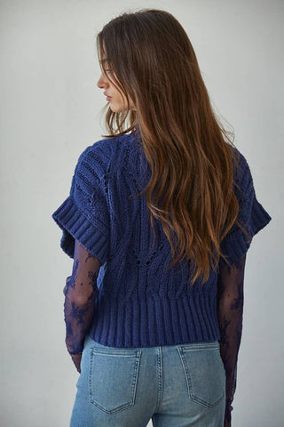 Charity Round Neck Short Sleeve Crochet Sweater Top