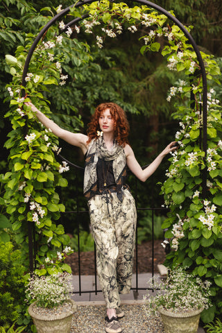 Honey & The Moon Linen Crop Artist Pant w/ Boho Floral Print
