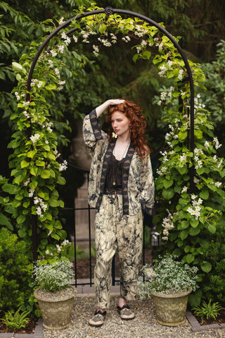 Honey & The Moon Linen Crop Artist Pant w/ Boho Floral Print