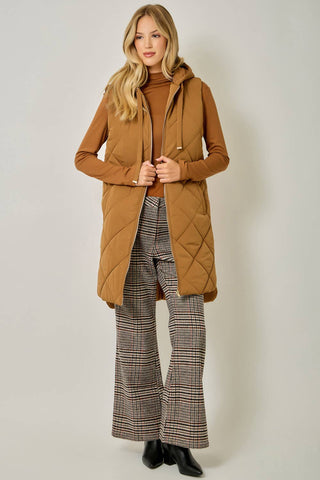 Chai Quilted Puffer Hooded Long Vest