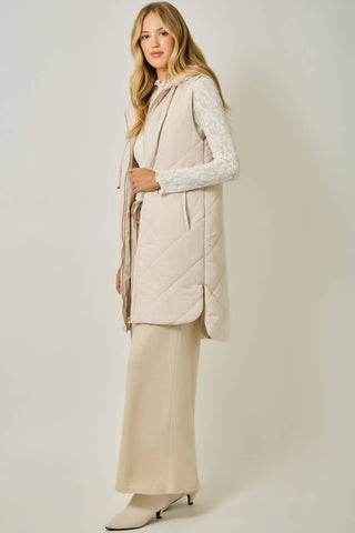 Chai Quilted Puffer Hooded Long Vest