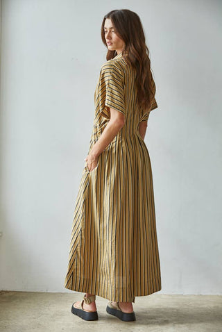 Lisa Woven Cotton Striped Collar Button-Down Flare Dress