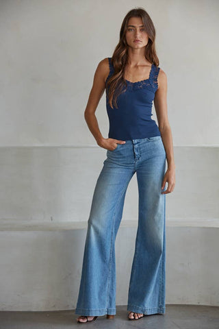 The Clover Lace Trim Ribbed Tank