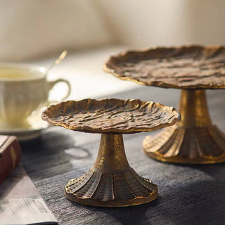 Gold Pedestal Display Tray With Stand (Set of 2)