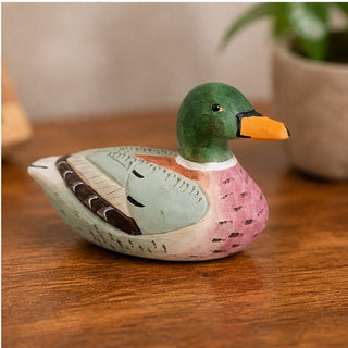 Hand-Painted Carved Basswood Duck Figurine