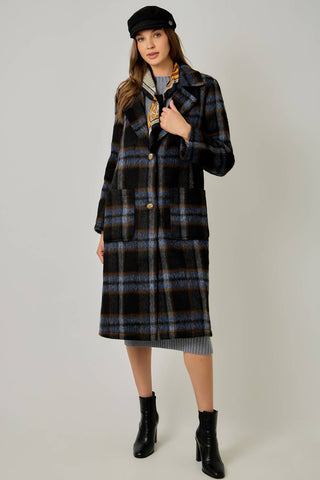 Midnight Moor Brushed Plaid Long Coat