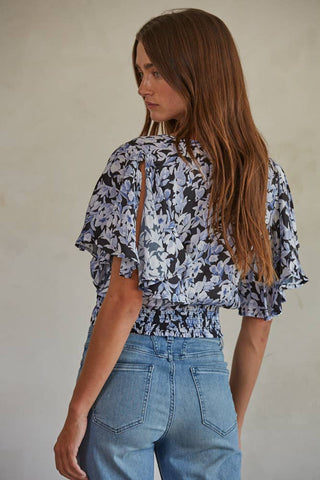 The Floral Smocked V-Neck Top