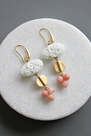 Vintage White Glass Cluster Earrings