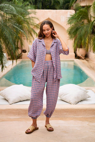 The Vanessa Linen Gingham Shirt in Lavender