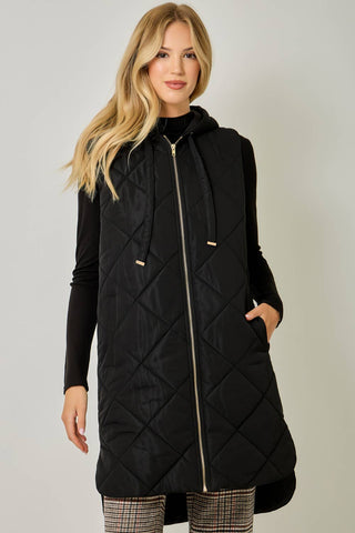 Chai Quilted Puffer Hooded Long Vest