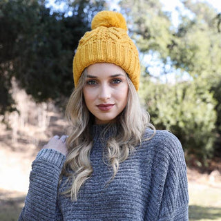 Chalet Thermal-Lined Cable Knit Pom Beanie