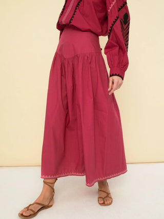 Emily Embroidered Contrast Hem Cotton Midi Skirt