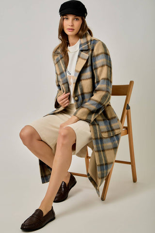 Midnight Moor Brushed Plaid Long Coat