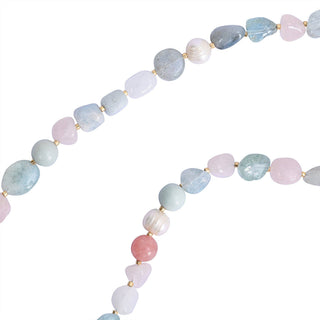 Necklace with multicolored beads on a white background