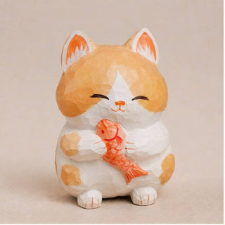 Cat Holding Fish Figurine