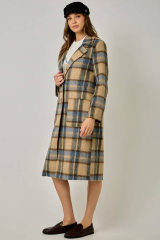 Midnight Moor Brushed Plaid Long Coat