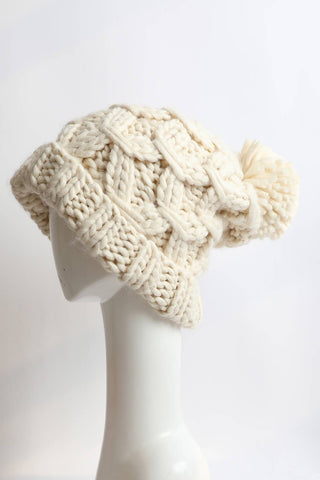 Alpine Oversized Cable Knit Pom Beanie