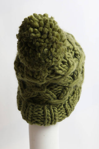 Alpine Oversized Cable Knit Pom Beanie