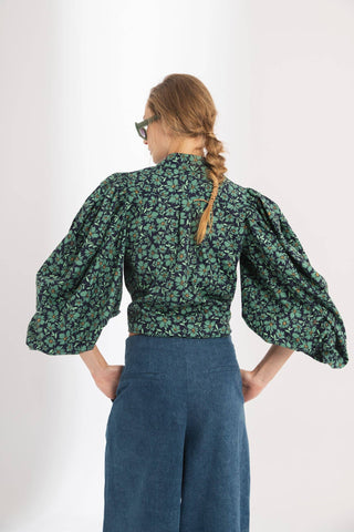 Samba Poplin Shirt - Green and Blue Ditsy Floral