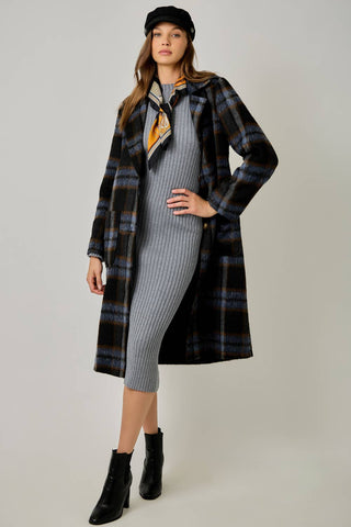 Midnight Moor Brushed Plaid Long Coat