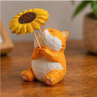 Orange Cat Holding Sunflower