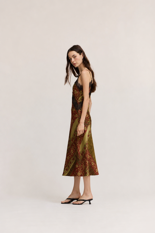 61370TH - MIDI SATIN PRINT DRESS
