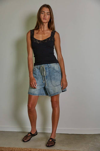 The Clover Lace Trim Ribbed Tank
