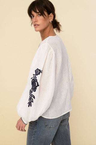 Leonor Embroidered Linen Blouse - White