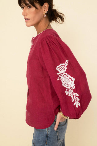 Leonor Embroidered Linen Blouse