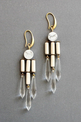 Magnesite and Crystal Chandelier earrings