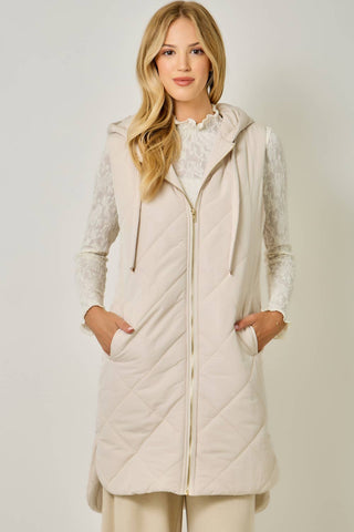 Chai Quilted Puffer Hooded Long Vest