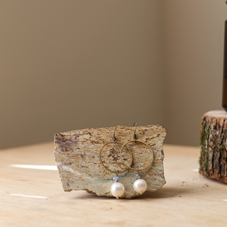 Freshwater Pearl and Antique Brass Earrings