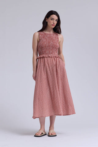 floral gingham midi dress pink red Red Gingham Zip Front Midi Dress - All Dresses