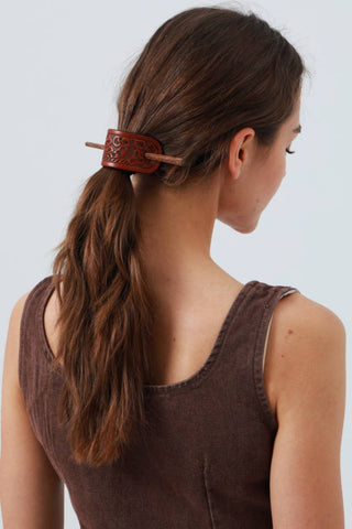 Carved Leather Hair Pin