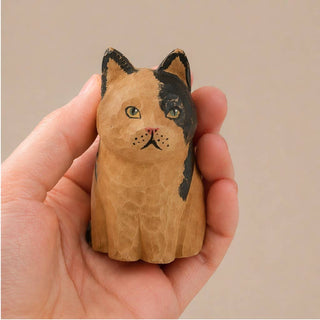 Hand-Painted Wooden Folk Art Cat Figurine