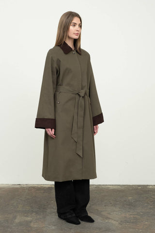 Olive Cord Trench Coat