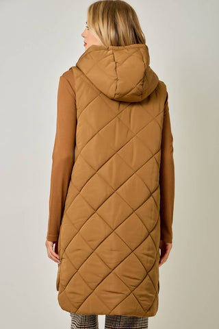 Chai Quilted Puffer Hooded Long Vest