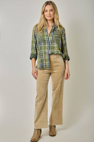 Hearthstone Washed Plaid Fringe Shirt